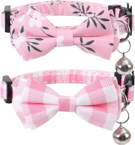 Set di 2 collari per gatto di fuga con fiocchetto farfalla e fiore a righe sonore per gatto sicurezza regolabile rosa - accessori per gatto - collari con campanello
