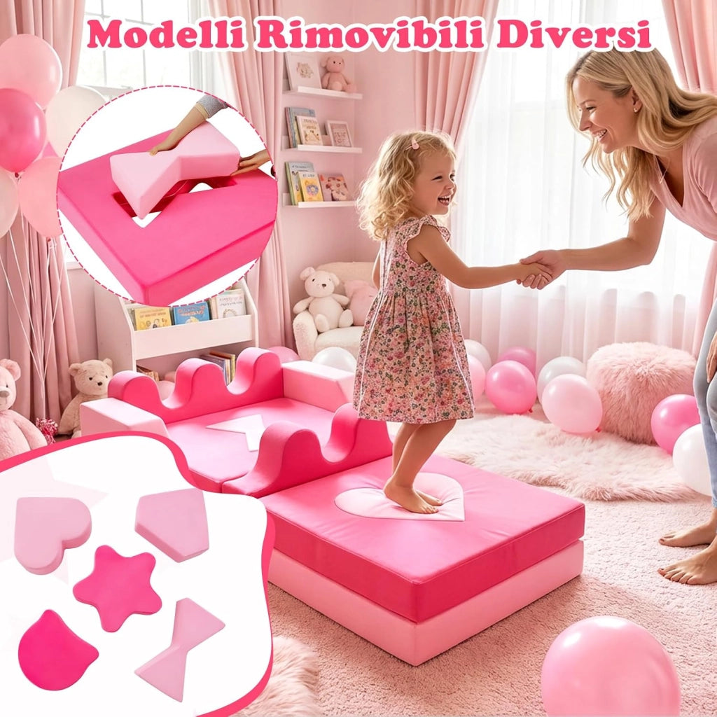 Divano da Gioco per Bambini 14 Pezzi, Divanetto Morbido con Coperture Rimovibili, Blocchi Modulari in Schiuma per Arrampicata, Poltrona per Camera da Letto e Stanza Giochi per Bambini 3+ Anni
