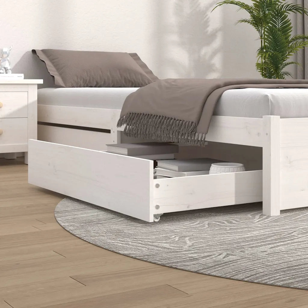 Cassettoni da Letto 2 pz Bianchi in Legno Massello di Pino