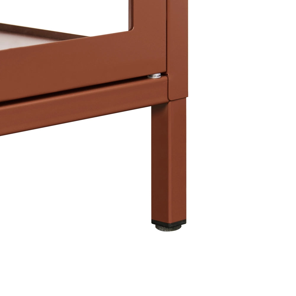 Credenza in acciaio con vetro temperato a 3 ante e ripiani regolabili marrone dorato arredi per il soggiorno dal design moderno.