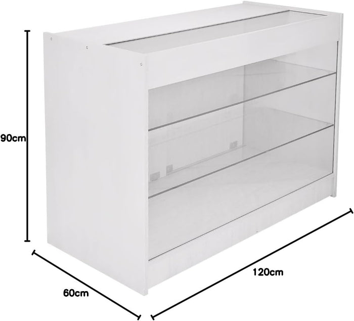 Bancone K1200 Bianco da Negozio e Reception Elegante Solido Robusto con Ripiani