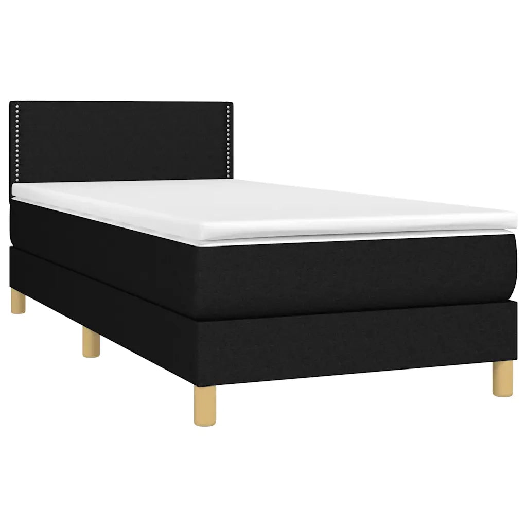 Letto singolo | Letto per adulti | Letto a Molle con Materasso e LED Nero 90x190 cm in Tessuto