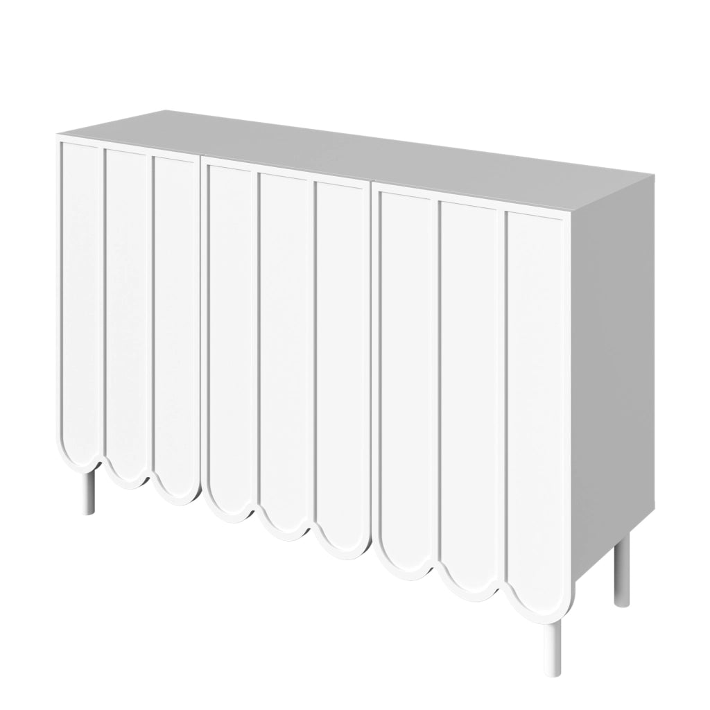 Credenza bianca con ante ondulate e ripiani regolabili 120x35x80 cm