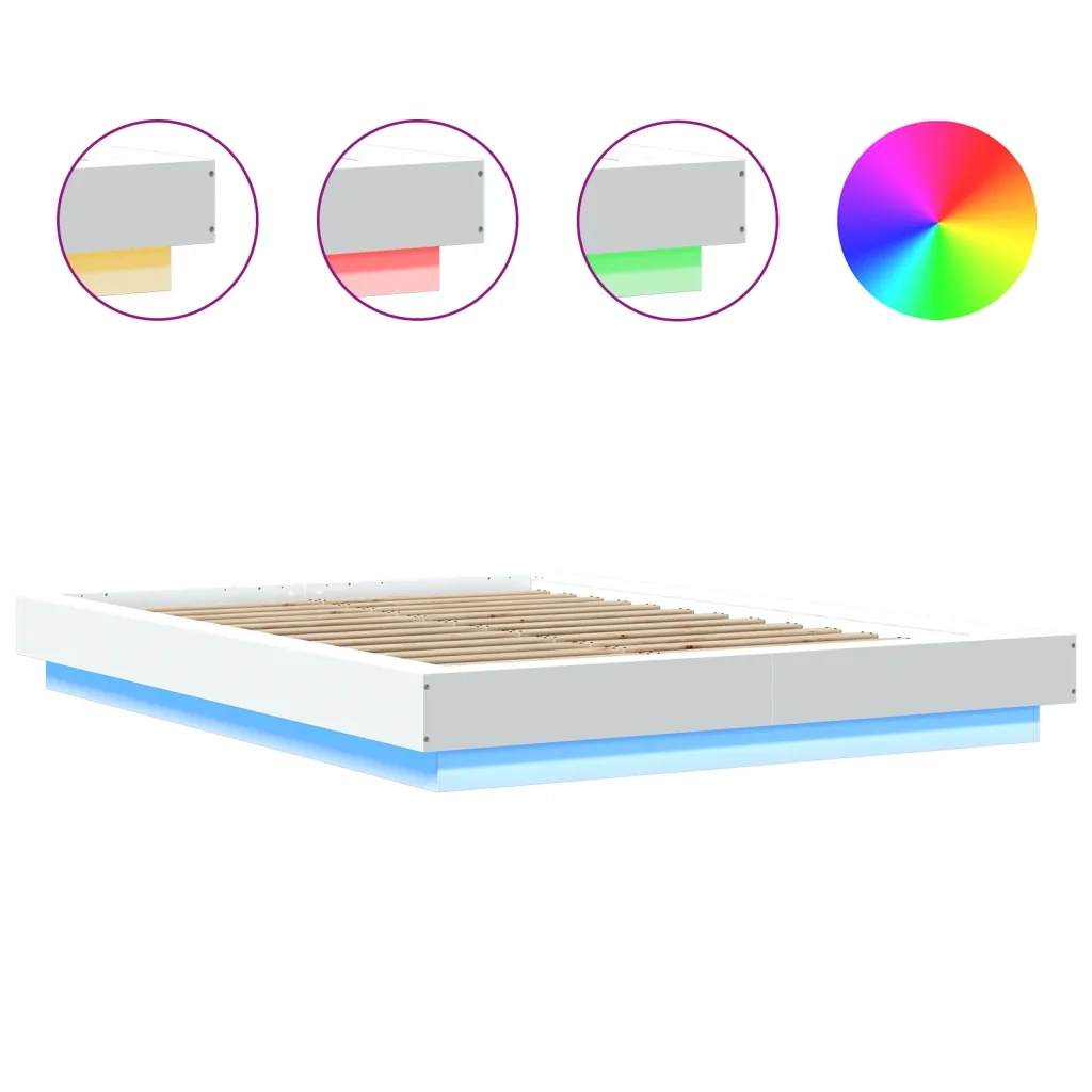 Letto matrimoniale | Letto per adulti | Giroletto con Luci LED Bianco 135x190 cm in Legno Multistrato