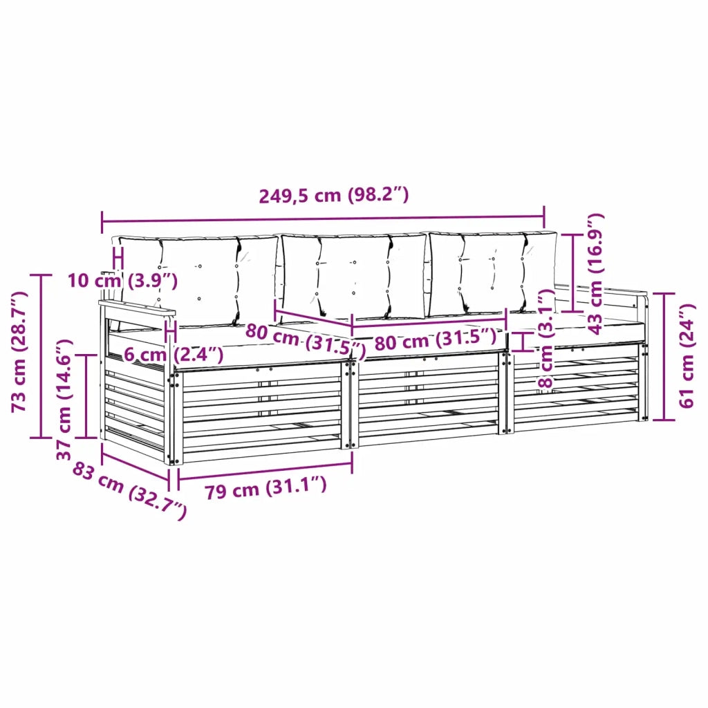 Set di divani da esterno 3 pz Bianco e Antracite Poliestere 3389952