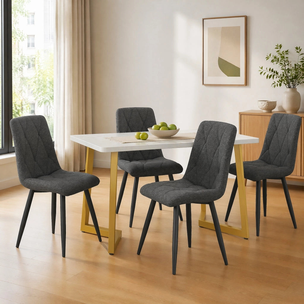 Set da pranzo 117x68x75 cm con 4 sedie in MDF; metallo e tessuto di lino grigio