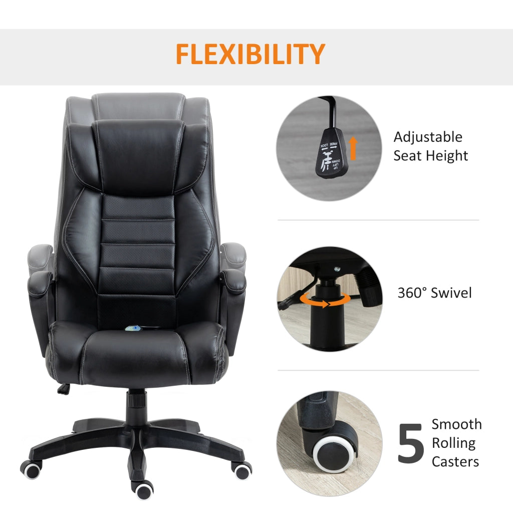 EasyComfort Poltrona Massaggiante da Ufficio a 6 Punti con Altezza Regolabile, in Similpelle Nera, 66x78x112-120 cm
