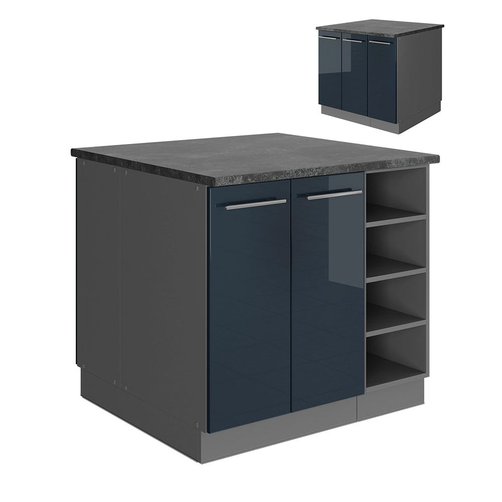 Isola da cucina Fame-Line Blu scuro lucido/Antracite 90 cm senza piano di lavoro Vicco