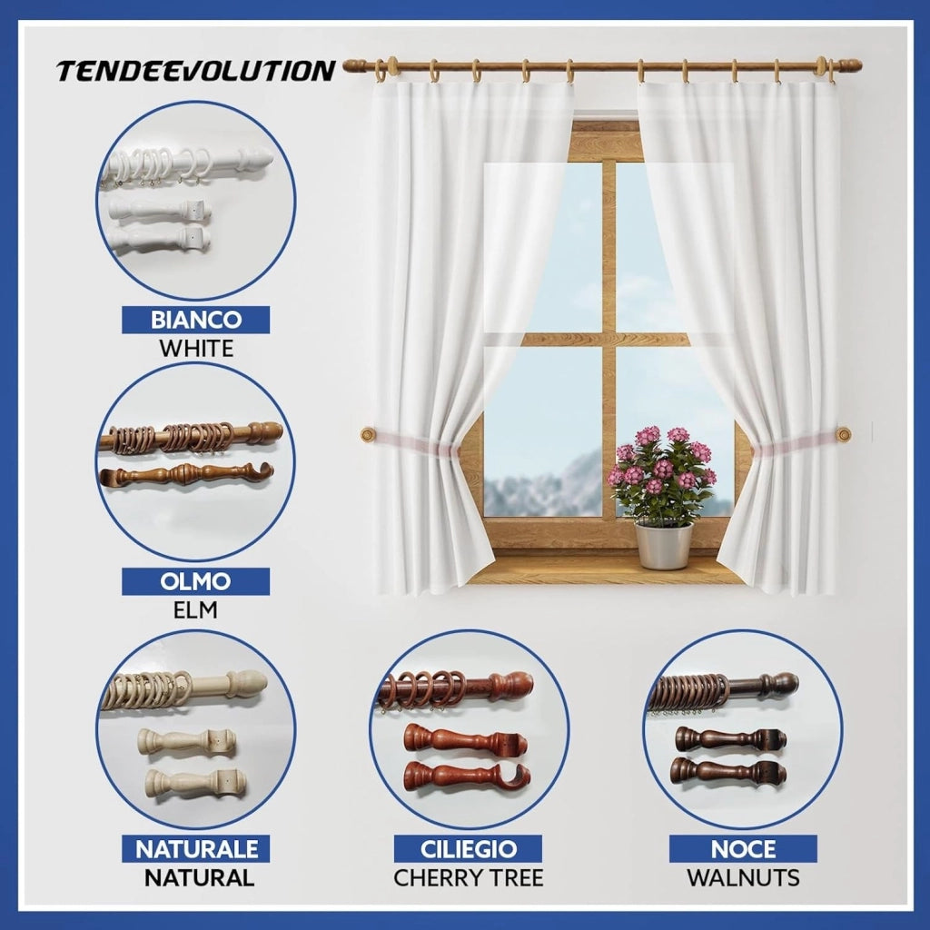 Bastone Tenda in Legno di Alta Qualità, diametro 35 mm a strappo colore olmo lunghezza 160 CM