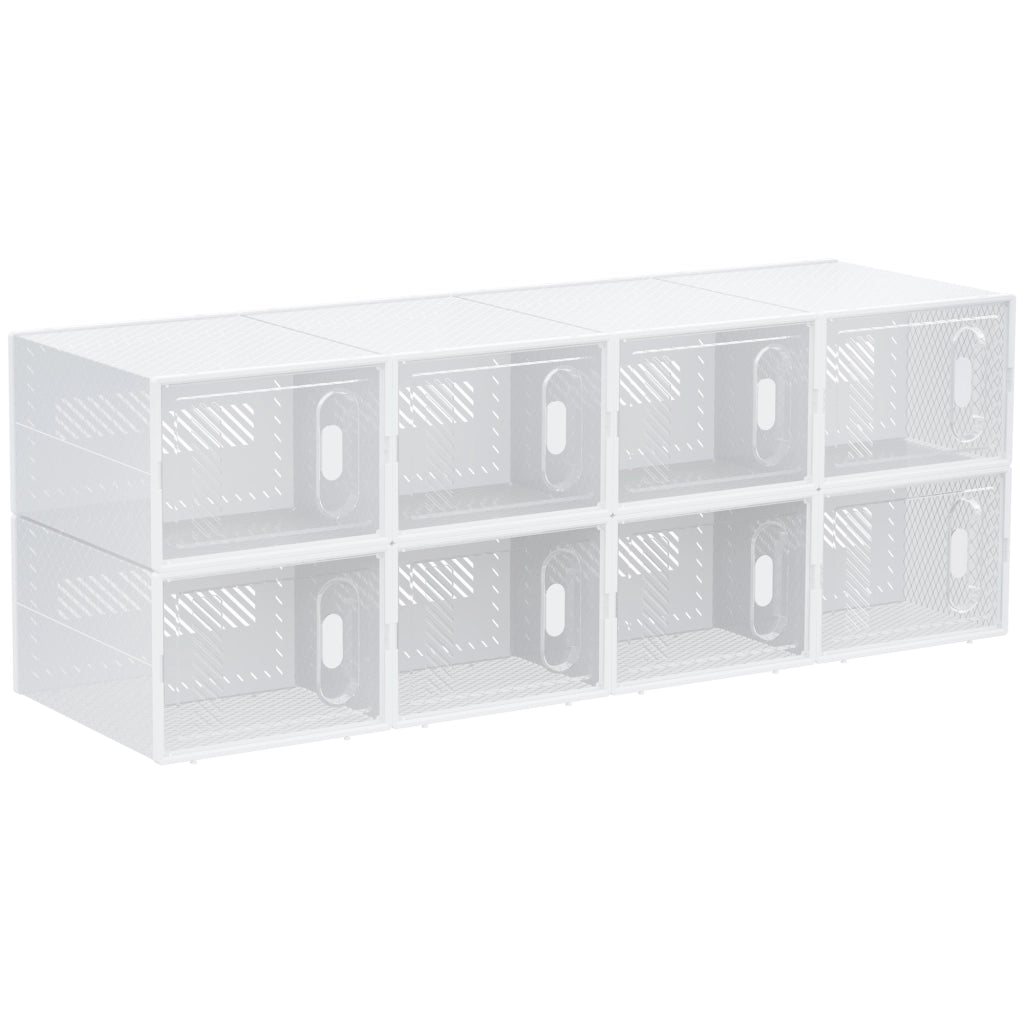 Scarpiera Modulare in PP con 8 Cubi Contenitori e Porta Magnetica, 25x35x19 cm, Bianco e Trasparente