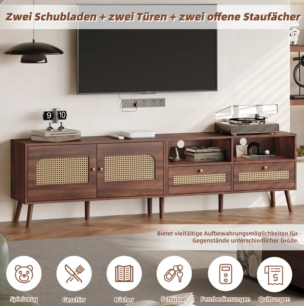 Mobile TV moderno con ante in rattan e 2 cassetti