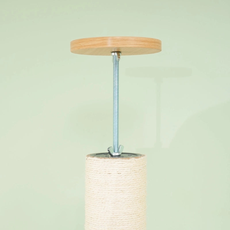 Tiragraffi da soffitto regolabile 230-250 cm con pali in sisal, base stabile e morbido rivestimento color rovere