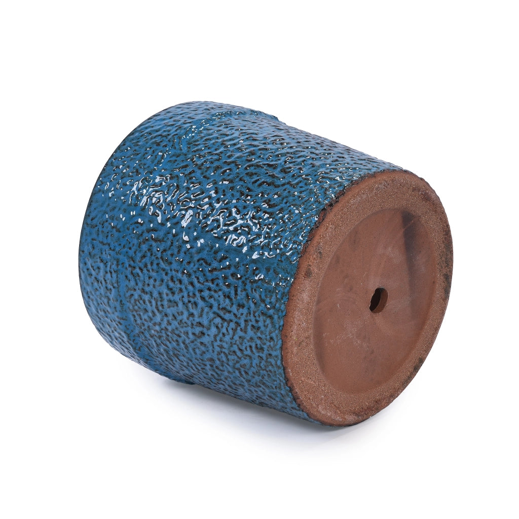Fioriera in ceramica con foro di drenaggio finitura blu anticato lucida per interno ed esterno 49 × 49 × 45,5 cm