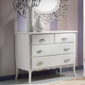 Comò cassettone in legno, colore bianco vari pomelli e maniglie