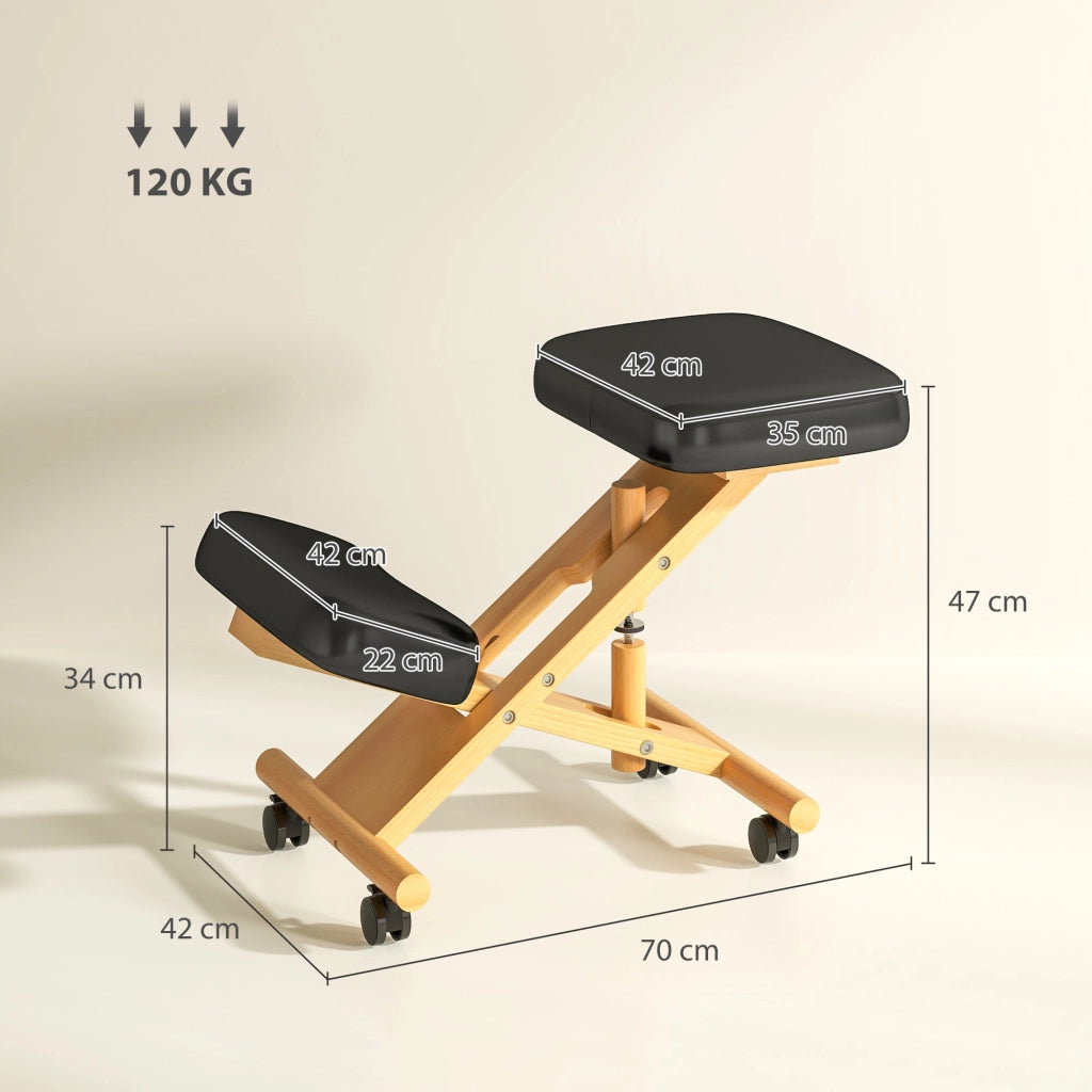 Sedia Ergonomica Posturale con Inginocchiatoio Altezza Regolabile 42x70x42-52 cm in Legno Nero