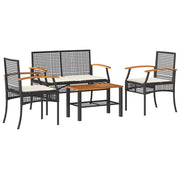 Set Divani da Giardino 4 pz | Set Salotto da Giardino con Cuscini Nero in Polyrattan