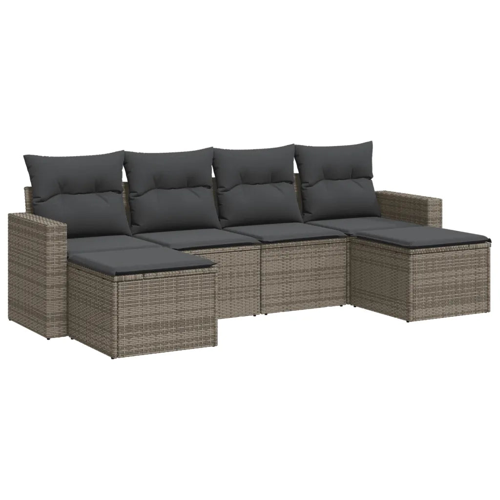 Set Divano da Giardino 6 pz con Cuscini Grigio in Polyrattancod mxl 113436