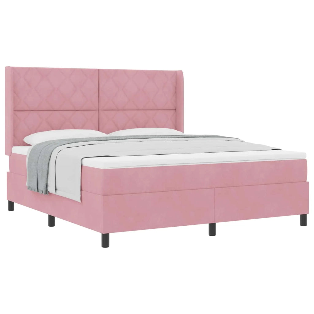 Letto a molle con materasso Rosa 180 x 200 cm Velluto