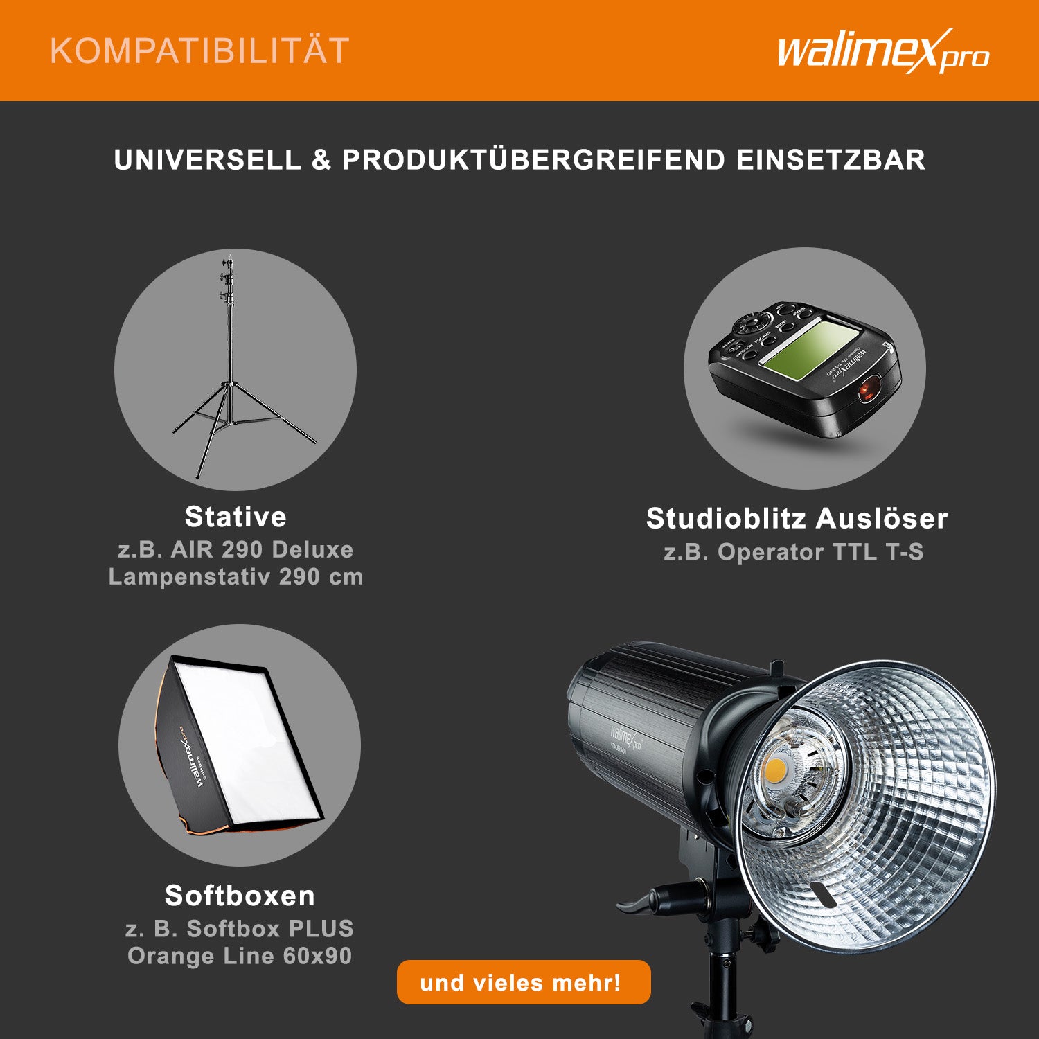 Walimex Pro Stager 400 HSS flash fotografico da studio, luce LED da 400 W per foto e video, con ricevitore da 2,4 GHz, modalità HSS, luce di modellazione a LED