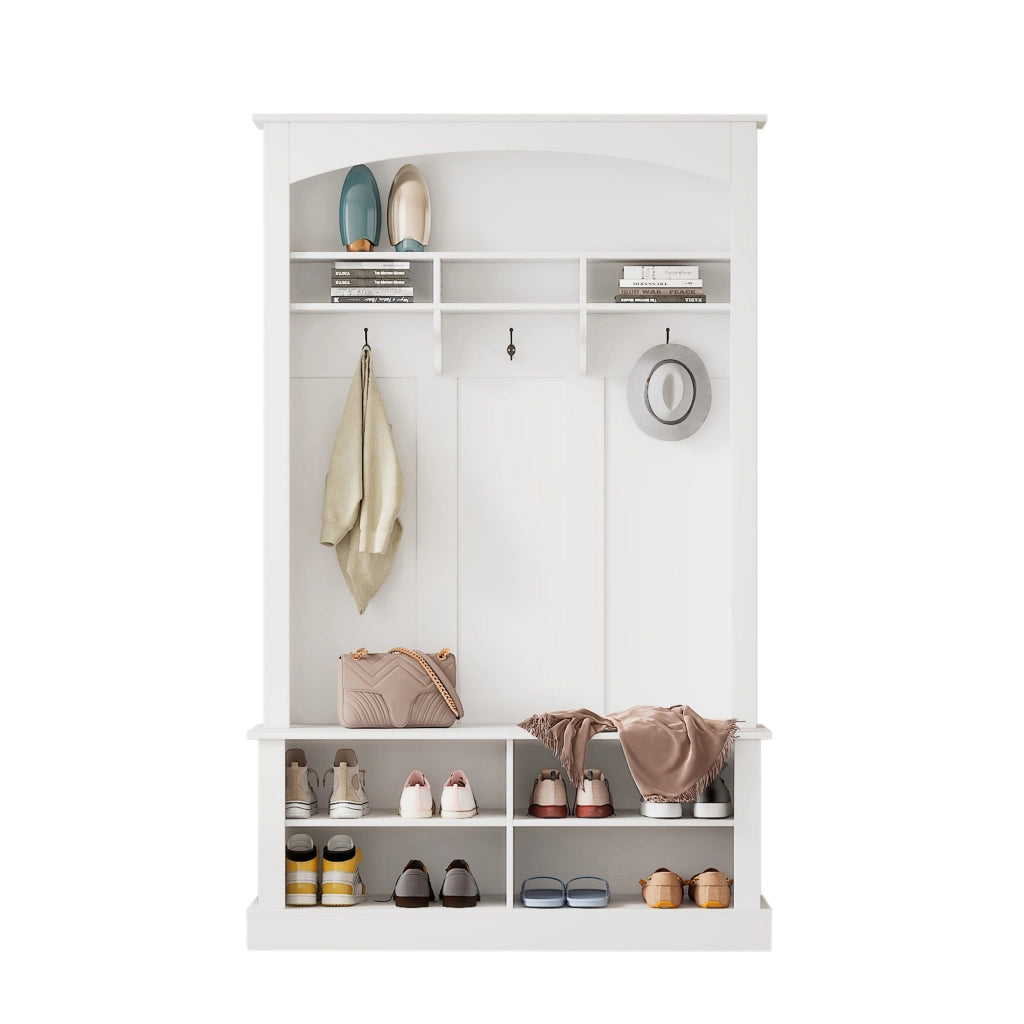 Set Ingresso con Panca, Scarpiera e Appendiabiti ¨C MINIMAL ¨C Bianco, 3 Ganci, H190/L120/P40 cm