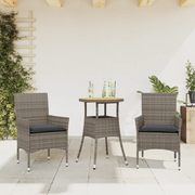 Set Pranzo da Giardino 3pz con Cuscini Polyrattan Acacia Grigio 3278731