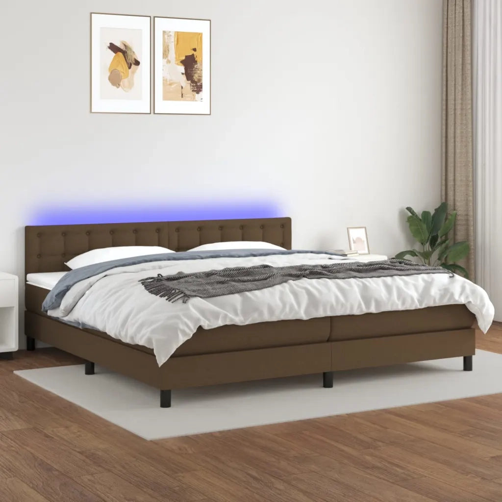 Letto a Molle Materasso e LED MarroneScuro 200x200cm in Tessuto 3133504