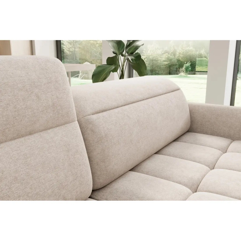Divano ad angolo sinistro convertibile BARNEA 208 cm crema con contenitore