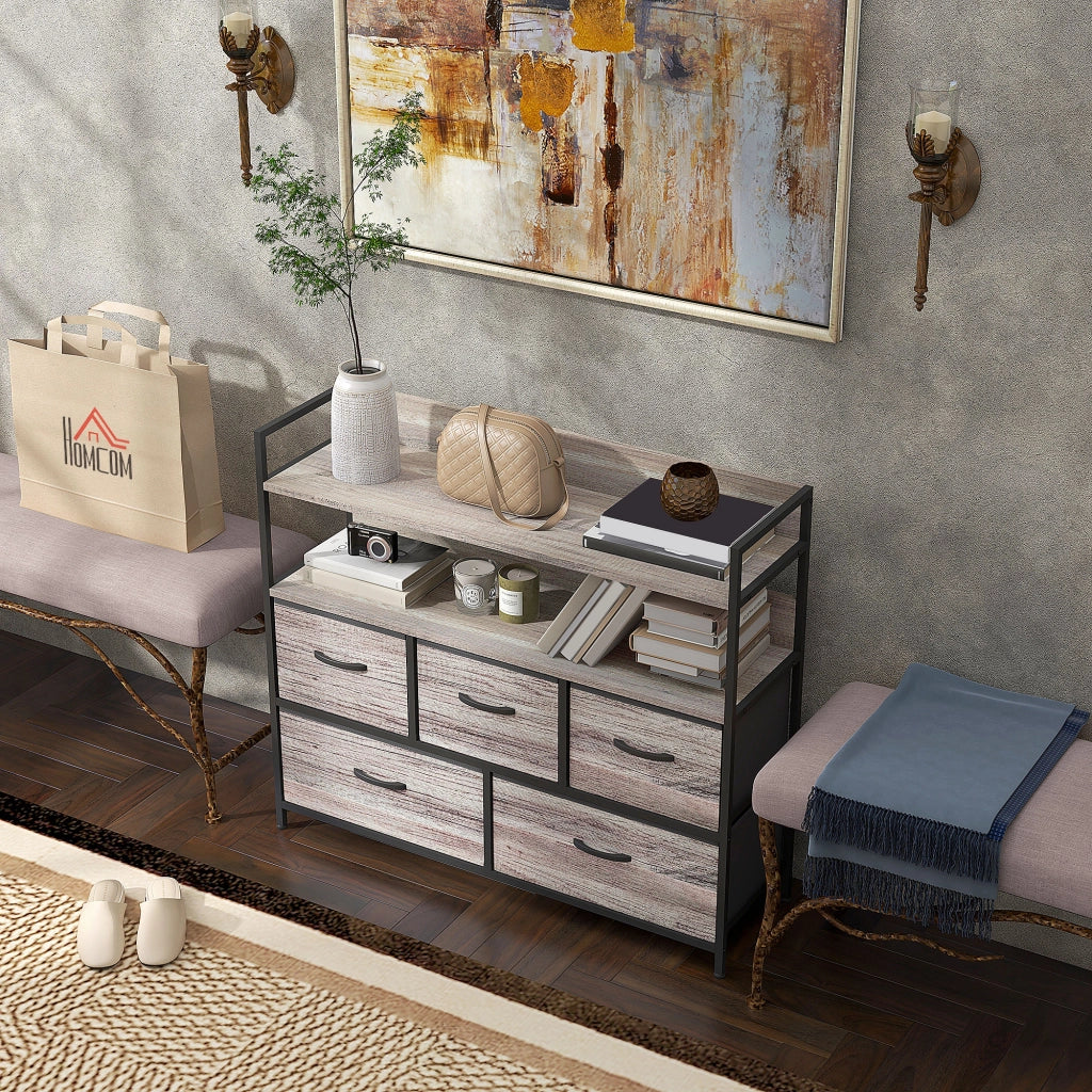 Cassettiera 5 Cassetti con Ripiani ¨C Minimal ¨C Grigio Tessuto 98x29x85 cm