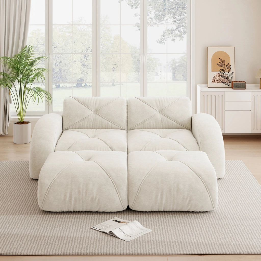Divano modulare senza cornice in chenille; 204x171x76 cm; beige chiaro