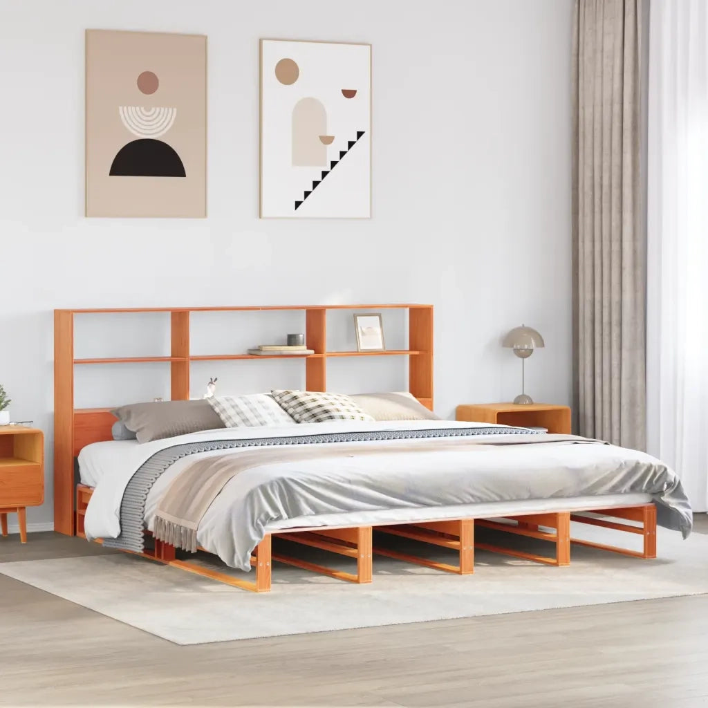 Letto Libreria senza Materasso-Struttura Letto con contenitore Marrone Cera 180x200 cm Legno 133316