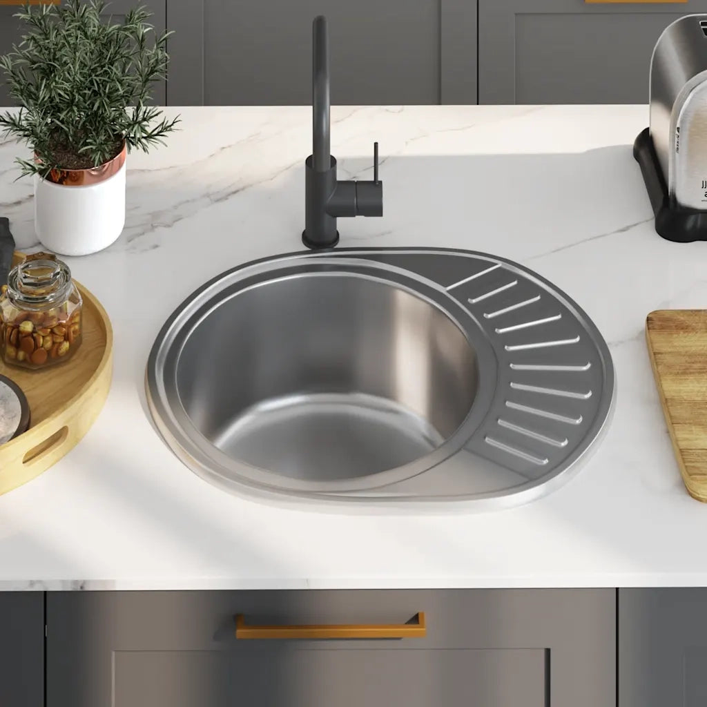 Lavello da Cucina-Lavandino-Lavabo con Filtro e Sifone Ovale in Acciaio Inox