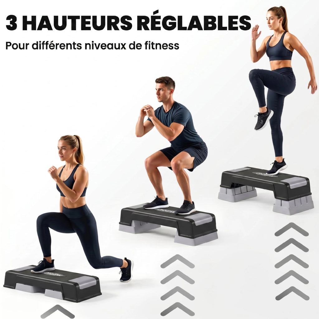 Stepper Fitness Aerobico ¨C Xylo ¨C 3 Livelli Regolabili 12/17,5/22,5 cm, Antiscivolo, Portata 250 kg