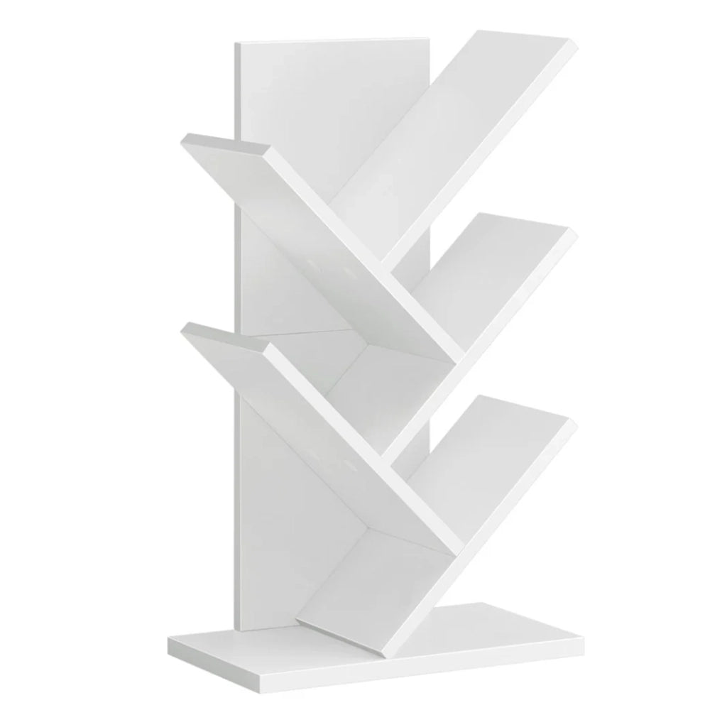 Libreria ad albero indipendente a 5 ripiani scaffale angolare salvaspazio con ripiani per camera da letto soggiorno ufficio bianco 12_0004211
