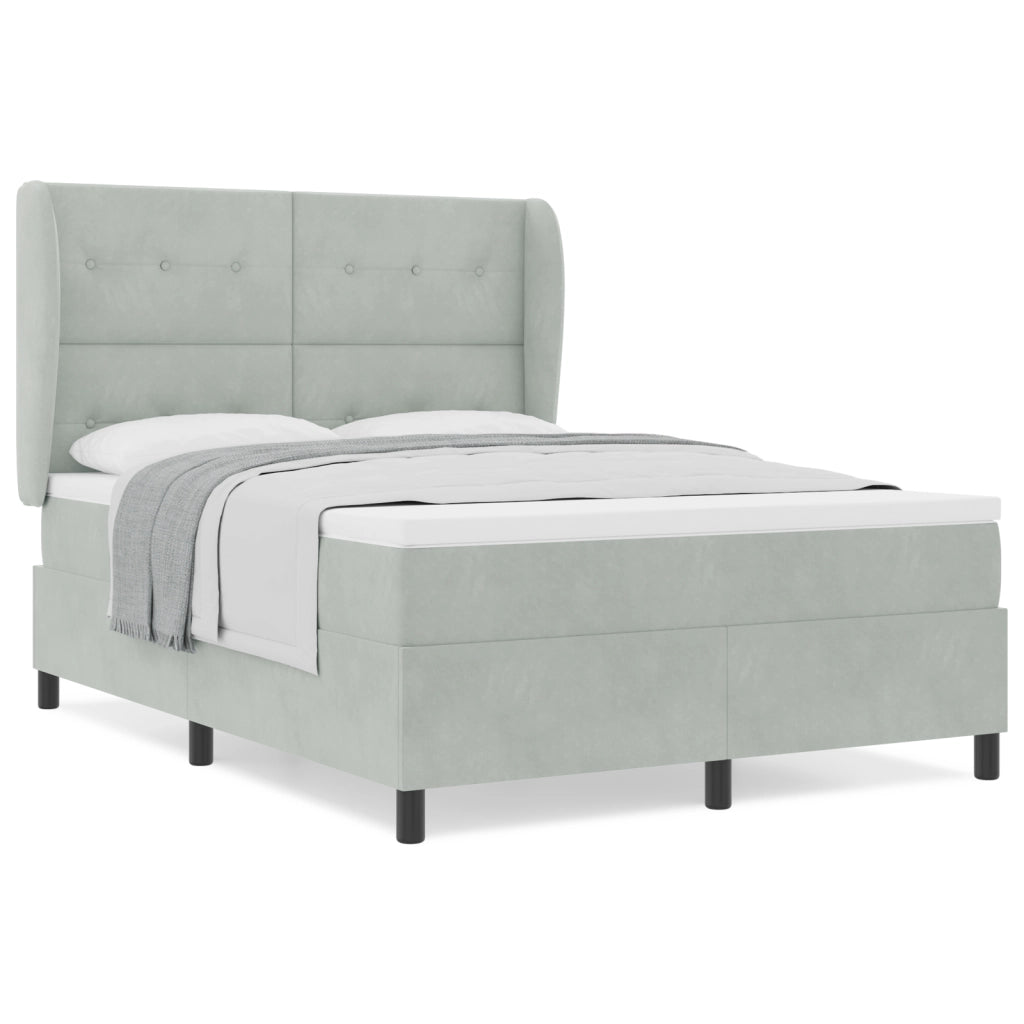 Letto Box Spring con Materasso in Grigio Chiaro, 140x200 cm, Velluto
