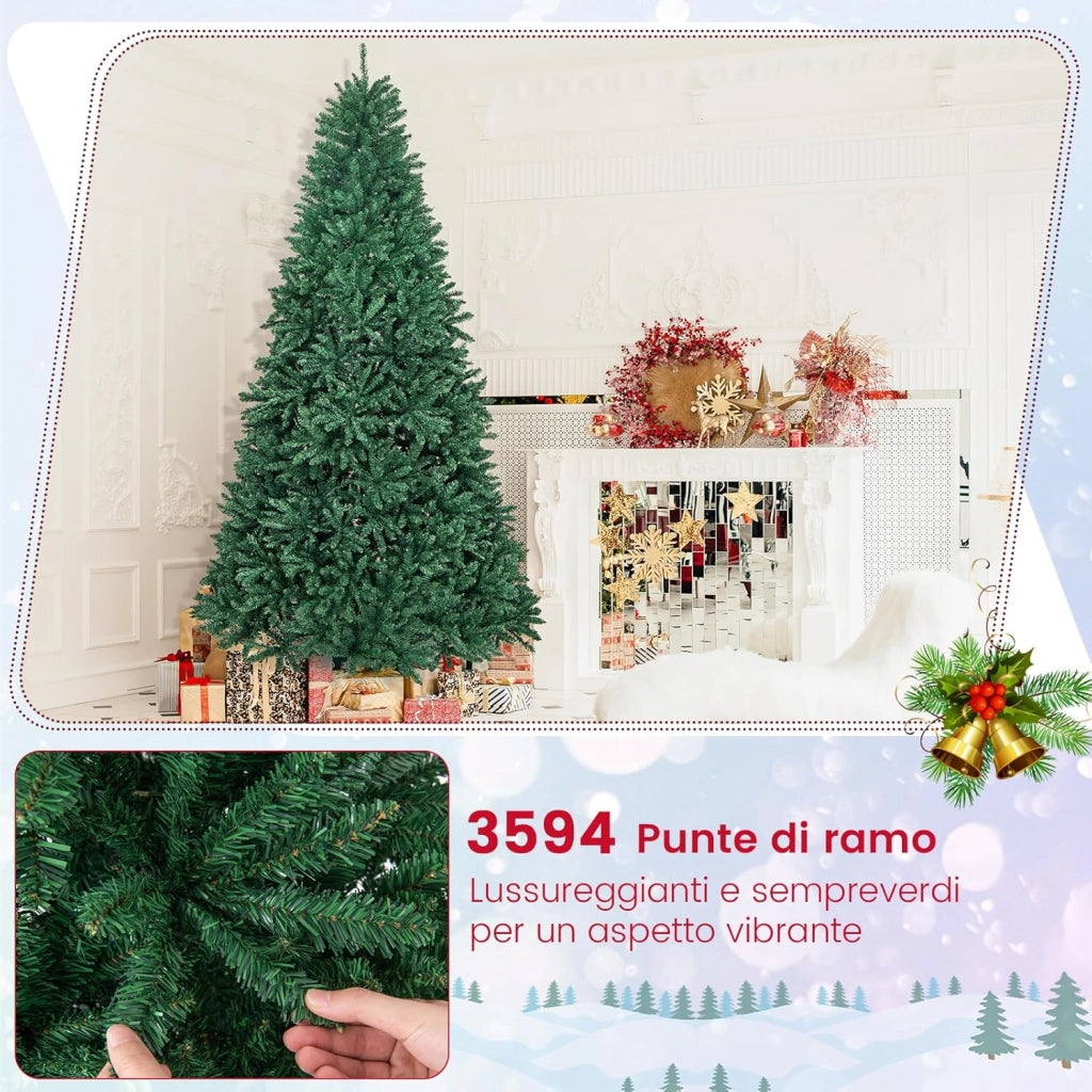 Albero di Natale 275 cm, Albero di Natale Artificiale con 3594 Rami e Base in Metallo, Albero di Natale Realistico e Denso per Casa, Ufficio e Negozio, Verde (275 cm)