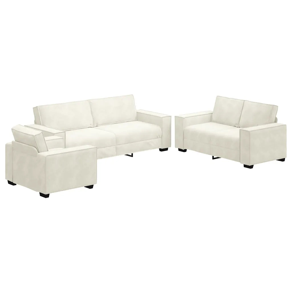 Set di Divani 3 pz con Cuscini Crema in Velluto 3324626