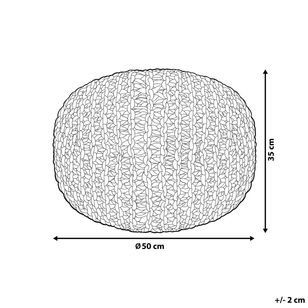 Pouf ottomana bianco e blu cotone lavorato a maglia perline EPS riempimento rotondo piccolo poggiapiedi 50 x 35 cm