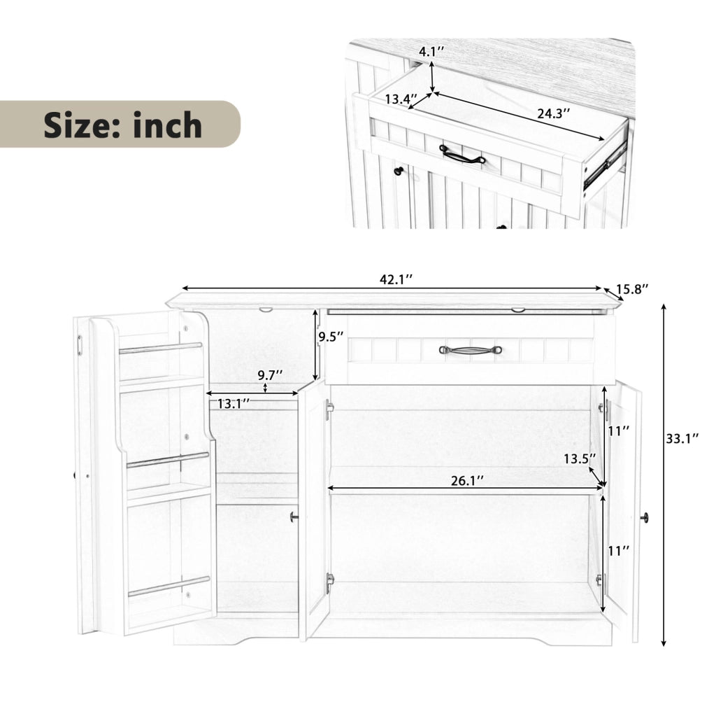 Credenza bianca e naturale in MDF, 3 ante e cassetto con ripiani regolabili