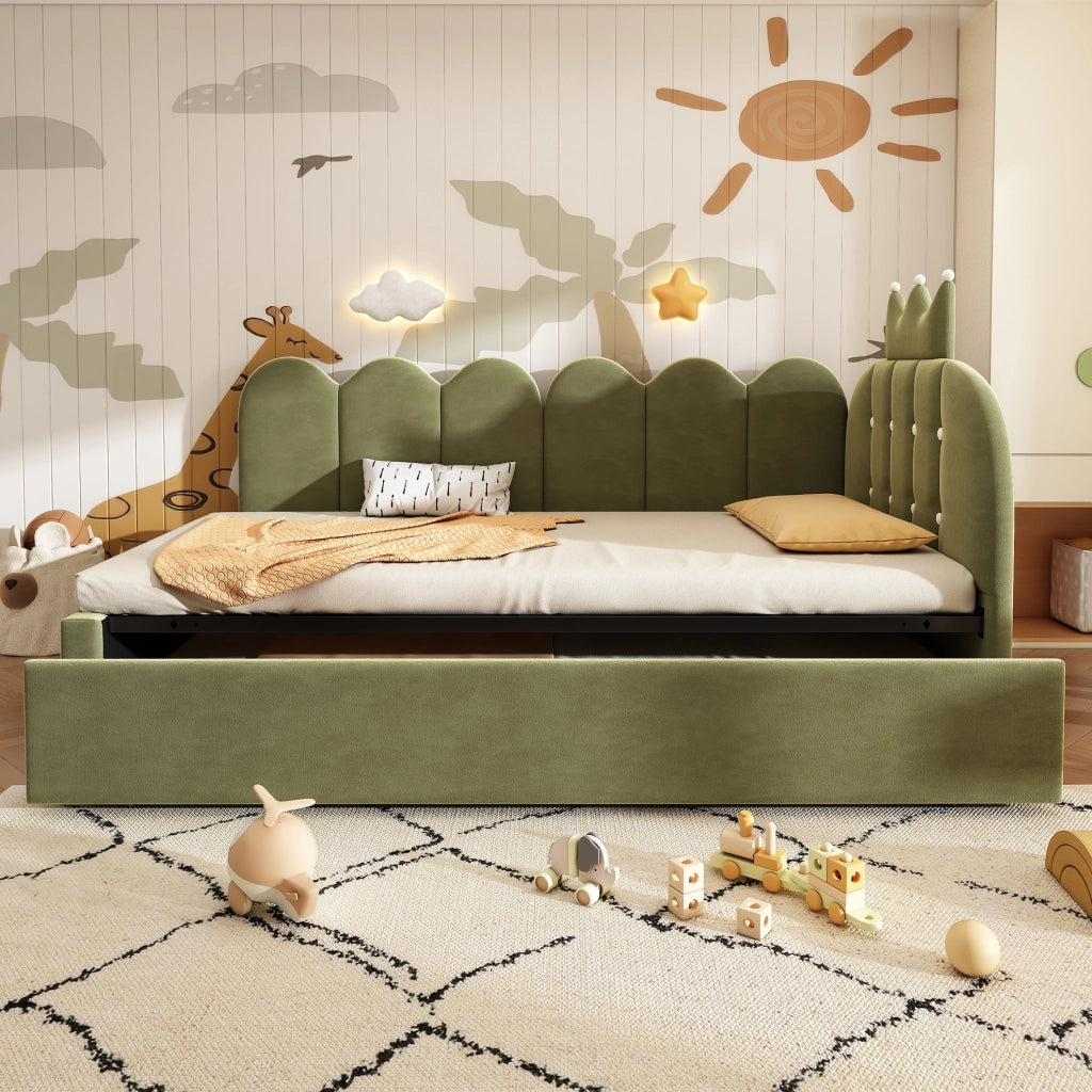Letto estraibile 90x200 cm con secondo letto 90x190 cm; velluto verde