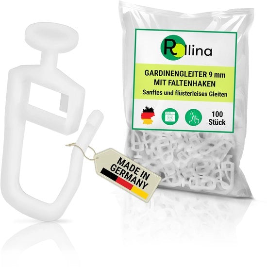 Gordini a rullo 9mm con gancio pieghevole | Ganci per tende per binari di tenda con 4-5 mm di larghezza del rullo interno | Ganci per tende (100 pezzi)