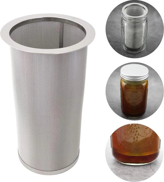 Filtro per caffè freddo, adatto per contenitori da conserva con collo largo, acciaio inossidabile di qualità 304, seta metallica ultrafine, infusore per tè e frutta, macchina per il caffè freddo, macchina per il ghiaccio, macchina per il caffè freddo.
