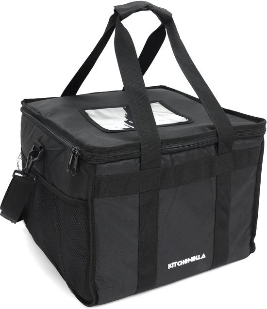 Termo contenitore da 40L per pasti caldi, 38 x 38 x 32 cm, per pic nic al mare, ideale per pizzaioli, isolato, mantiene cibo caldo o freddo, per fast food da asporto, nero, 40
