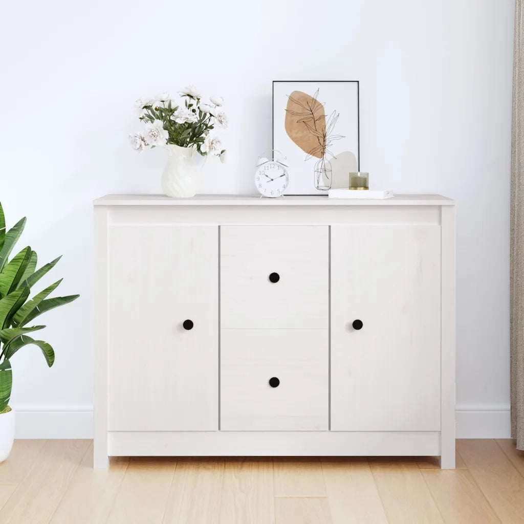 Credenza-Buffet-Armadio da cucina Bianca 100x35x74 cm in Legno Massello di Pino 793892