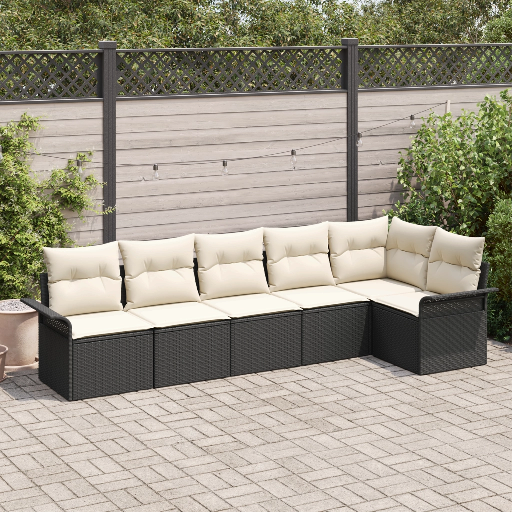 Set di Divano da Giardino 6 Pezzi con Cuscini Nero Rattan