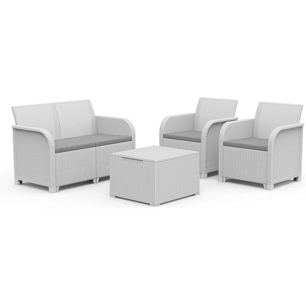 Set da Giardino Keter Rosalie effetto Vimini Divano Poltrone Tavolino Colore: Bianco