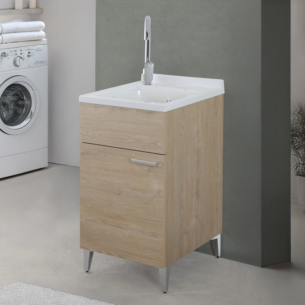Mobile lavatoio 45x50 cm rovere con vasca in resina e asse lavapanni