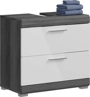 Arredamento Bagno - Materiale Legno - Bianco Lucido - Argento Rugginato - 60cm x 56cm x 34cm