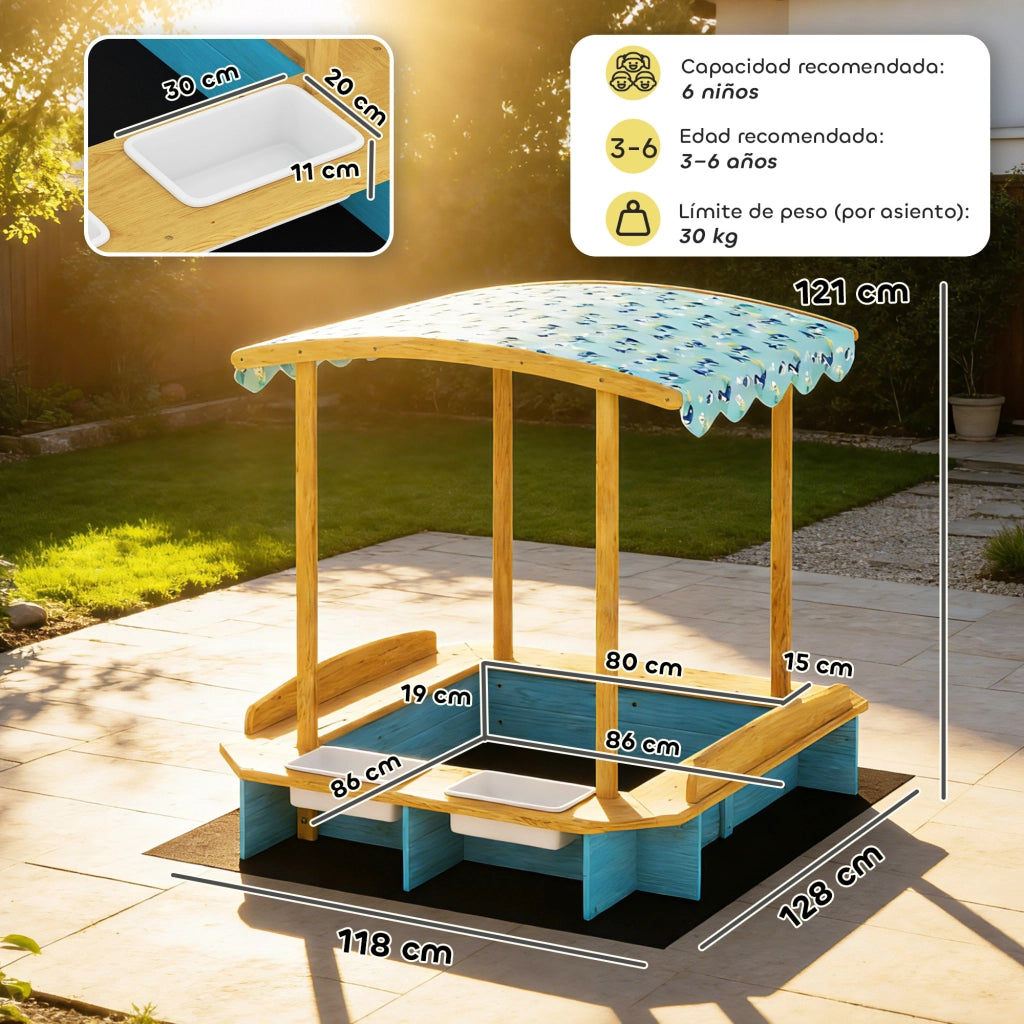Casetta per Bambini in Legno con Banco e Contenitore ¨C Minimal ¨C 128x118x121 cm Blu