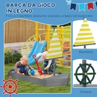Sabbiera per Bambini 3-8 Anni a forma di Barca, in Legno di Abete e Poliestere, 190x90x138 cm