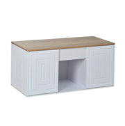 Tavolino da salotto 46x95x45 cm; regolabile in altezza con ampio spazio contenitore; pannelli truciolari bianco e naturale